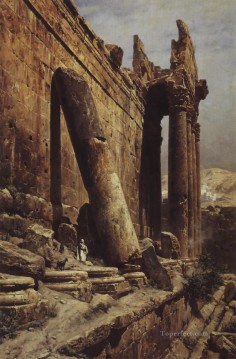 Ruinas del templo de Baalbek Gustav Bauernfeind Orientalist Oil Paintings